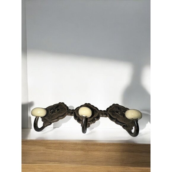 Antique Bronze Wall-Mounted Coat Rack With 3 Ceramic Knobs - Picture 3 of 4